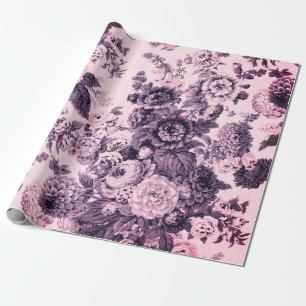 Schwarz-Weiß-Rosa-Ton Vintage-Blumen-Toile Geschenkpapier