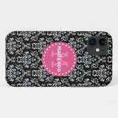 Schwarz-weiß rosa Viktorianische Damaselmonogramm Case-Mate iPhone Hülle (Rückseite (Horizontal))