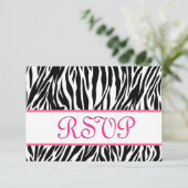 Schwarz-weiß rosa Zebra UAWG Personalisierte Remis RSVP Karte (Stehend Vorderseite)