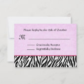 Schwarz-weiß rosa Zebra UAWG Personalisierte Remis RSVP Karte (Rückseite)
