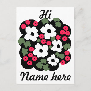 Schwarz-weiß rosafarbenes Blumenmuster Postkarte