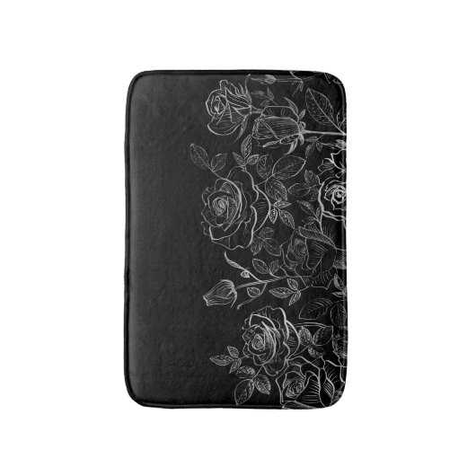 Schwarz-Weiß-Rose Badematte (Vorderseite Vertikal)