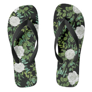 Schwarz-Weiß-Rose-Blumenhochzeit Badesandalen