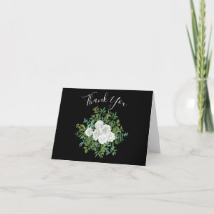 Schwarz-Weiß-Rose-Blumenhochzeit Dankeskarte
