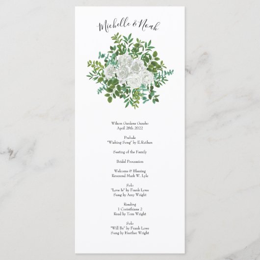 Schwarz-Weiß-Rose-Blumenhochzeit Menükarte (Vorderseite)