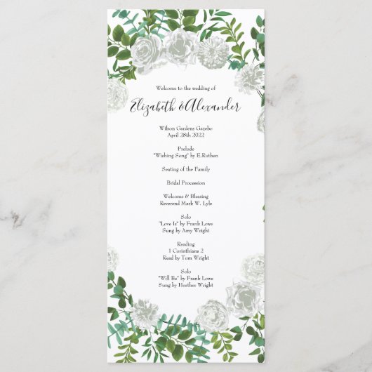 Schwarz-Weiß-Rose-Blumenhochzeit Menükarte (Vorderseite)