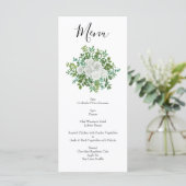 Schwarz-Weiß-Rose-Blumenhochzeit Menükarte (Stehend Vorderseite)