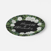 Schwarz-Weiß-Rose-Blumenhochzeit Pappteller (Schrägansicht)