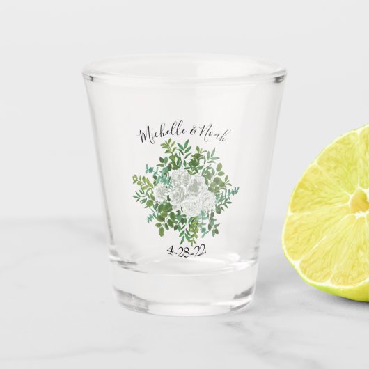 Schwarz-Weiß-Rose-Blumenhochzeit Schnapsglas (Vorderseite)