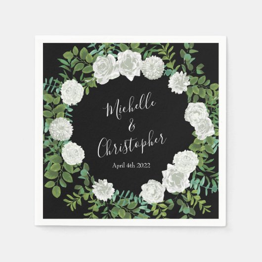 Schwarz-Weiß-Rose-Blumenhochzeit Serviette (Vorderseite)