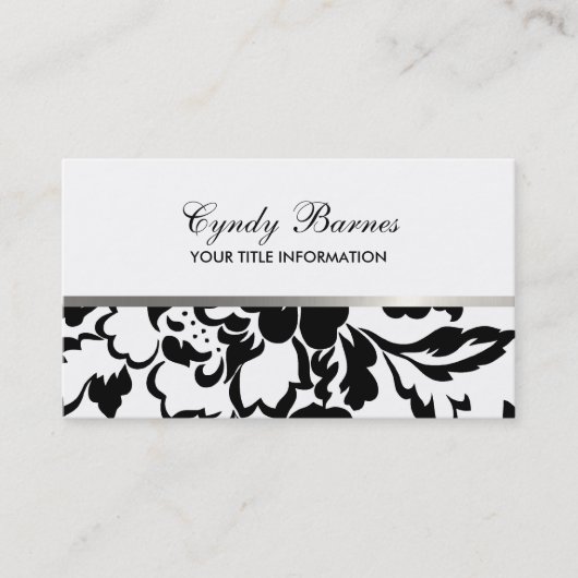 Schwarz-Weiß-Rose-Damaskus-Visitenkarte Visitenkarte (Vorderseite)