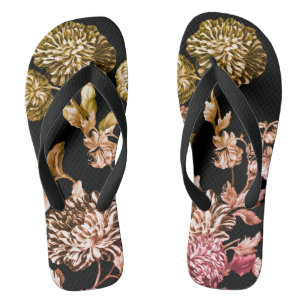 Schwarz-Weiß-Rose Gold Botanischer Blumenzahn Badesandalen
