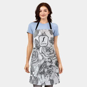 Schwarz/Weiß-Rose-Muster - All-over-Print-Schürze Schürze