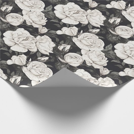 Schwarz-Weiß-Rose-Muster Geschenkpapier (Ecke)