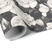 Schwarz-Weiß-Rose-Muster Geschenkpapier (Rolleneckpunkt)