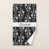 Schwarz-Weiß-Rose-Muster Name drucken Badhandtuch Set (Handtuch)