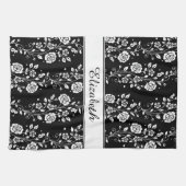 Schwarz-Weiß-Rose Muster Name drucken Geschirrtuch (Horizontal)