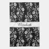 Schwarz-Weiß-Rose Muster Name drucken Geschirrtuch (Vertikal)