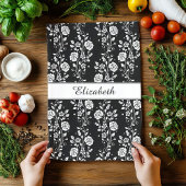 Schwarz-Weiß-Rose Muster Name drucken Geschirrtuch