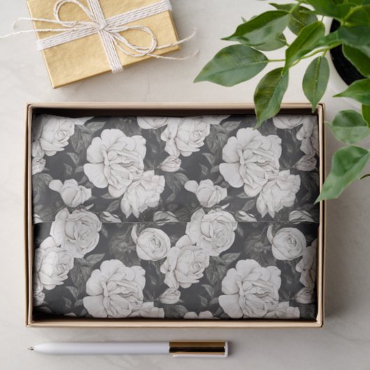 Schwarz-Weiß-Rose-Muster Seidenpapier (Geschenk)
