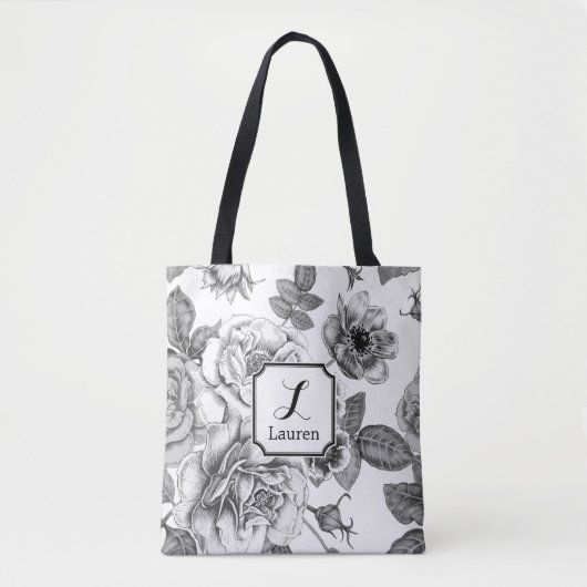 Schwarz-Weiß-Rose-Muster Tasche (Vorderseite)