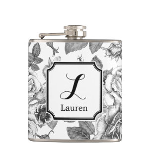 Schwarz-Weiß-Rose-Muster Vinyl-Wrapped Flask Flachmann