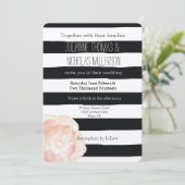 Schwarz-Weiß-Rose Streifen Hochzeit Einladung (Stehend Vorderseite)