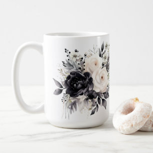 Schwarz-Weiß-Rosen auf Weiß Kaffeetasse