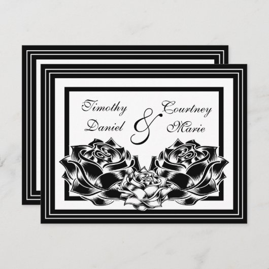 Schwarz-Weiß-Rosen Einladung (Vorne/Hinten)