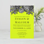 Schwarz-Weiß-Rosen-Lime-Grüne Hochzeit Einladung (Stehend Vorderseite)