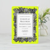 Schwarz-Weiß-Rosen-Lime-Grüne Hochzeit Einladung (Stehend Vorderseite)