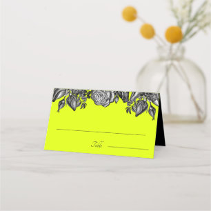 Schwarz-Weiß-Rosen-Lime-Grüne Hochzeit Platzkarte
