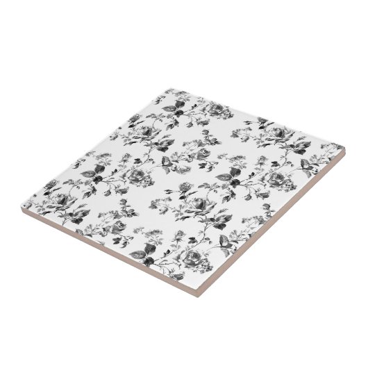 Schwarz-Weiß-Rosen-Muster Fliese (Seite)