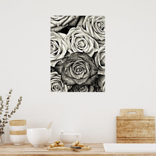 Schwarz-Weiß-Rosen Poster (Küche)