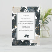 Schwarz-Weiß-Rosen Save the Date (Stehend Vorderseite)