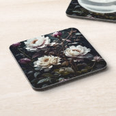 Schwarz-Weiß-Rosen Wasserfarben Kunst Getränkeuntersetzer (Linke Seite)