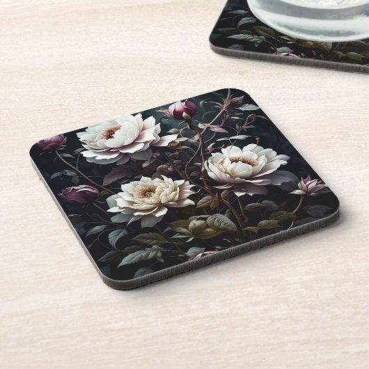 Schwarz-Weiß-Rosen Wasserfarben Kunst Getränkeuntersetzer (Linke Seite)