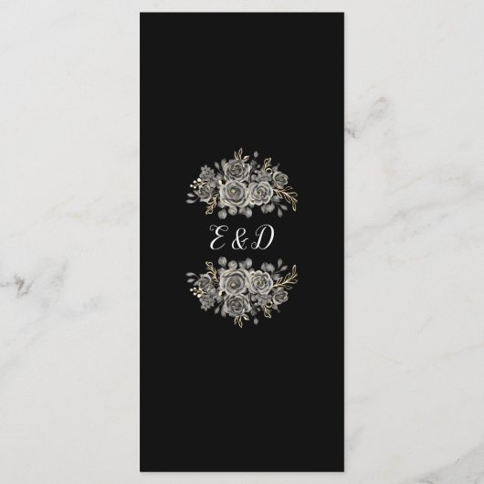 Schwarz-Weiß Roses Blumengotik Hochzeitsessen Menükarte (Rückseite)