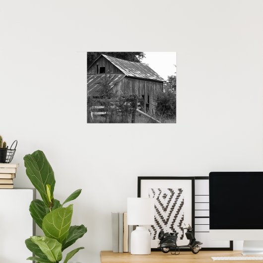Schwarz & Weiß rostiger alter Bauernhof Hinter ein Poster (Heimbüro)