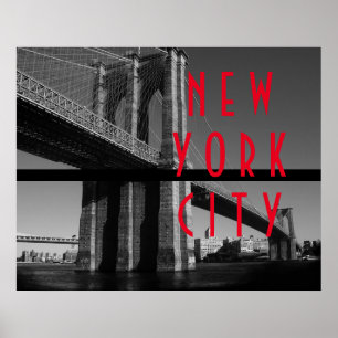 Schwarz Weiß Rot Brooklyn Bridge New York City Poster