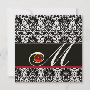 SCHWARZ WEISS ROT CHAMPAGNER DAMAST MONOGRAMM Ruby Einladung