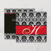 SCHWARZ WEISS ROT CHAMPAGNER DAMAST MONOGRAMM Ruby Einladung (Vorne/Hinten)