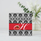 SCHWARZ WEISS ROT CHAMPAGNER DAMAST MONOGRAMM Ruby Einladung (Stehend Vorderseite)
