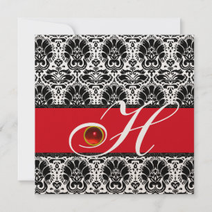 SCHWARZ WEISS ROT CHAMPAGNER DAMAST MONOGRAMM Ruby Einladung
