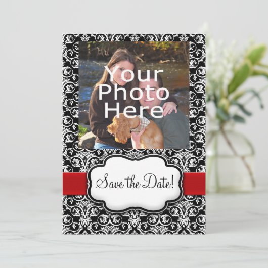 Schwarz/Weiß/Rot-Flachbildschirm Save the Date (Stehend Vorderseite)