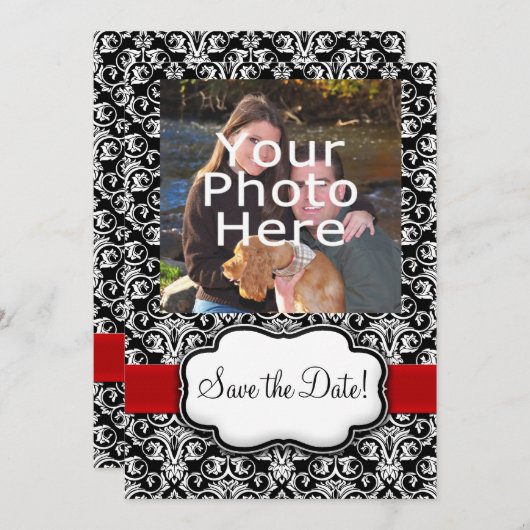 Schwarz/Weiß/Rot-Flachbildschirm Save the Date (Vorne/Hinten)