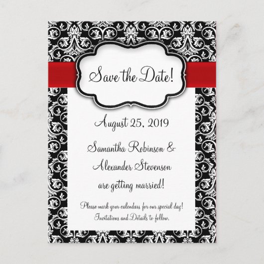 Schwarz/Weiß/Rot-Flachbildschirm Save the Date Ankündigungspostkarte (Vorderseite)