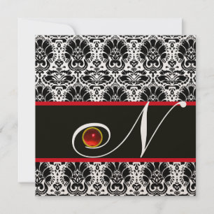SCHWARZ WEISS ROT GOLD DAMAST MONOGRAMM Rubin Einladung