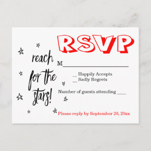 Schwarz Weiß & Rot Hochzeit RSVP Sterne Zitat Einladungspostkarte