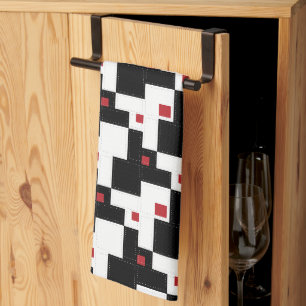 Schwarz Weiß Rot Moderne Vintage Patchwork-Schürze Geschirrtuch